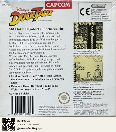 DuckTales Game Boy, PAL box back