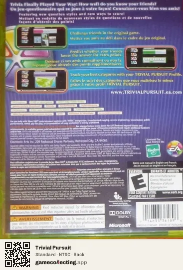 Trivial Pursuit Xbox 360, NTSC box back