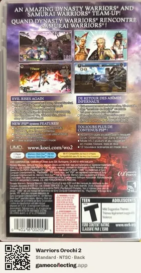 Warriors Orochi 2 PlayStation Portable, NTSC box back