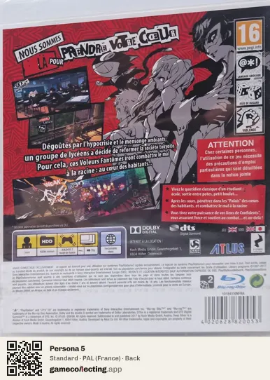 Persona 5 PlayStation 3, France box back