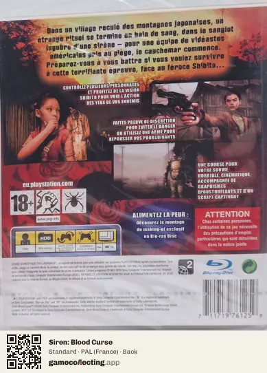 Siren: Blood Curse PlayStation 3, France box back