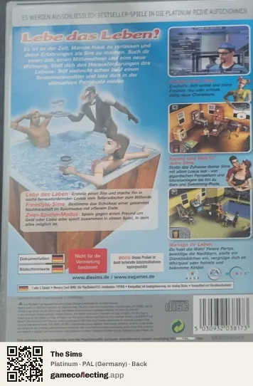 The Sims PlayStation 2, Germany box back
