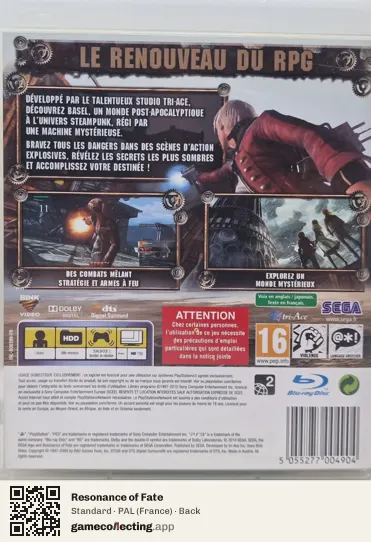 Resonance of Fate PlayStation 3, France box back