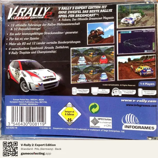 V-Rally 2: Expert Edition Sega Dreamcast, Germany box back
