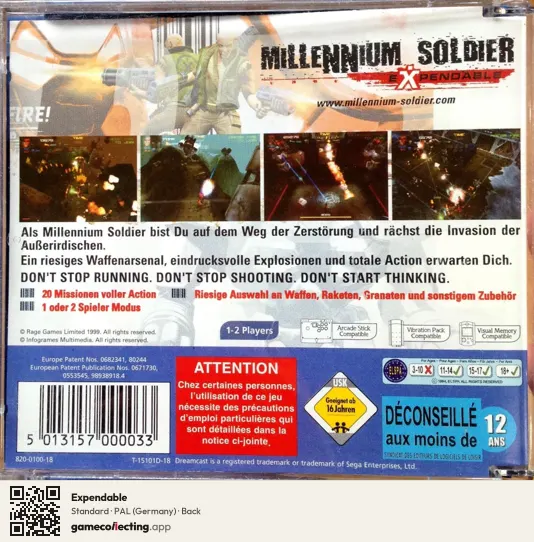 Expendable Sega Dreamcast, Germany box back