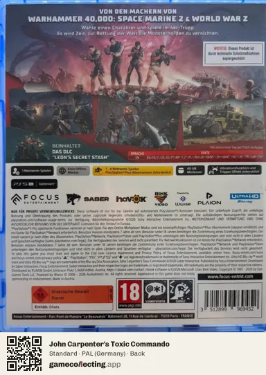 John Carpenter's Toxic Commando PlayStation 5, Germany box back