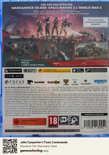 John Carpenter's Toxic Commando PlayStation 5, Germany box back