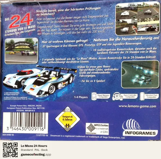 Le Mans 24 Hours Sega Dreamcast, PAL box back