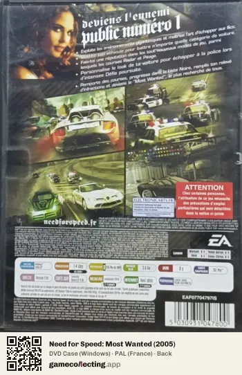 Need for Speed: Most Wanted (2005) Computer, France box back