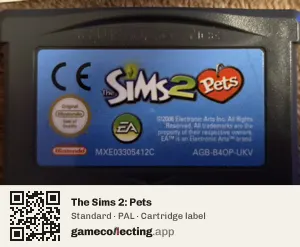 The Sims 2: Pets Game Boy Advance, PAL cartridge label