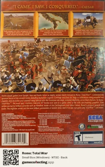 Rome: Total War Computer, NTSC box back