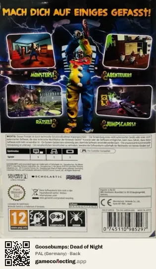 Goosebumps: Dead of Night Nintendo Switch, Germany box back