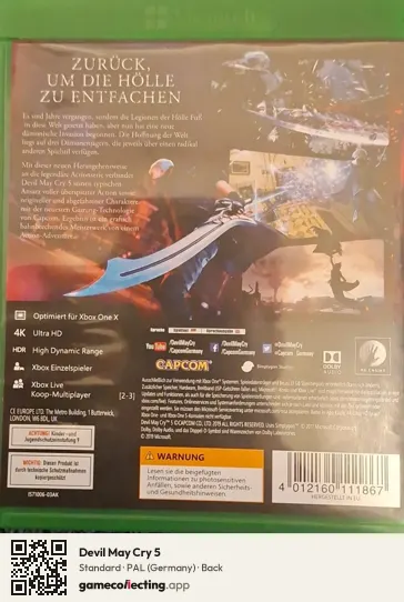 Devil May Cry 5 Xbox One, Germany box back
