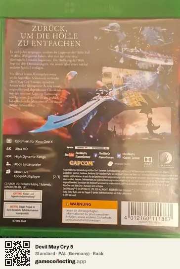 Devil May Cry 5 Xbox One, Germany box back