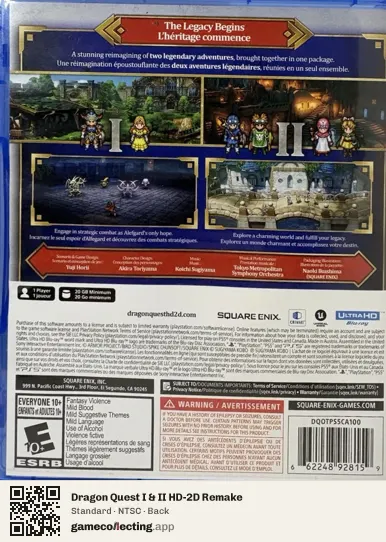 Dragon Quest I & II HD-2D Remake PlayStation 5, NTSC box back