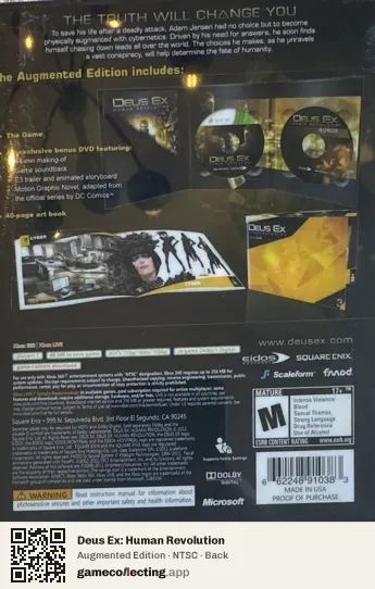 Deus Ex: Human Revolution Xbox 360, NTSC box back