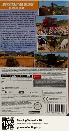 Farming Simulator 20 Nintendo Switch, Germany box back
