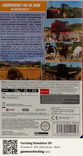 Farming Simulator 20 Nintendo Switch, Germany box back