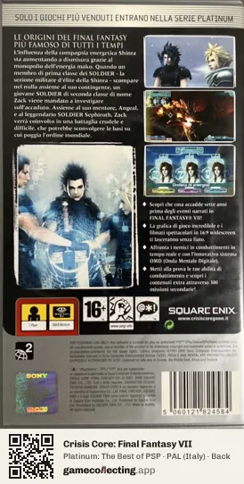 Crisis Core: Final Fantasy VII PlayStation Portable, Italy box back