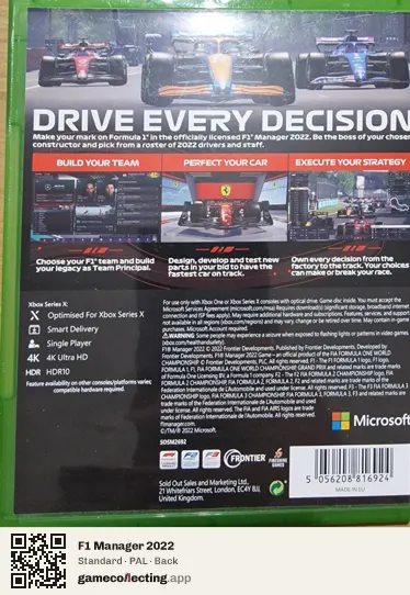 F1 Manager 2022 Xbox Series X, PAL box back
