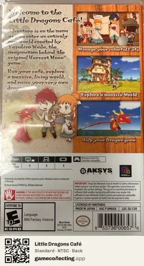 Little Dragons Café Nintendo Switch, NTSC box back