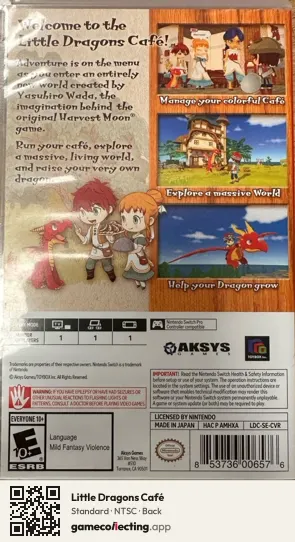 Little Dragons Café Nintendo Switch, NTSC box back