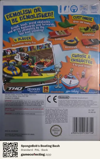 SpongeBob's Boating Bash Nintendo Wii, PAL box back