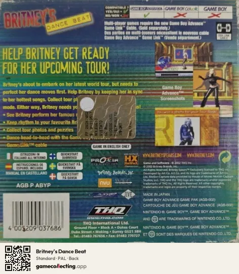 Britney's Dance Beat Game Boy Advance, PAL box back