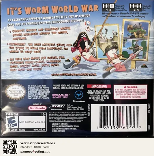 Worms: Open Warfare 2 Nintendo DS, NTSC box back