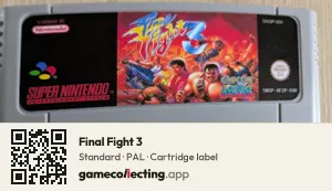 Final Fight 3 Super Nintendo Entertainment System, PAL cartridge label
