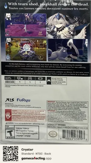 Crystar Nintendo Switch, NTSC box back