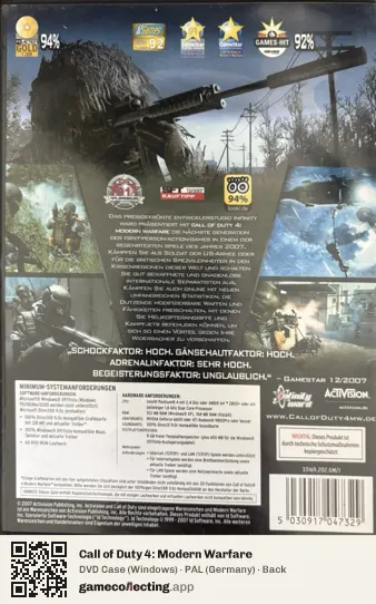 Call of Duty 4: Modern Warfare Computer, Germany box back