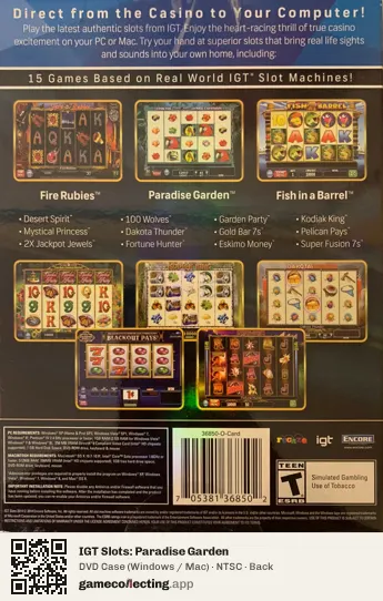 IGT Slots: Paradise Garden Computer, NTSC box back