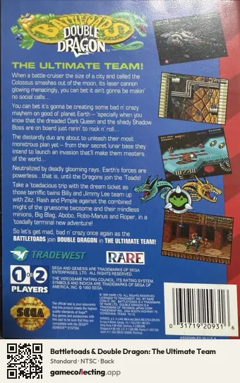 Battletoads & Double Dragon: The Ultimate Team Sega Mega Drive / Genesis, NTSC box back