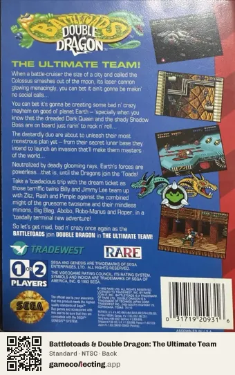 Battletoads & Double Dragon: The Ultimate Team Sega Mega Drive / Genesis, NTSC box back
