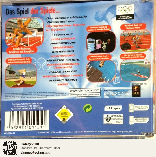 Sydney 2000 Sega Dreamcast, Germany box back