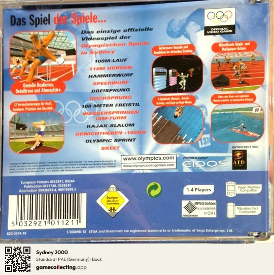 Sydney 2000 Sega Dreamcast, Germany box back