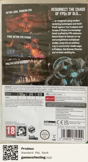 Prodeus Nintendo Switch, PAL box back