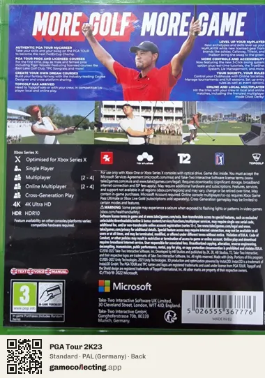 PGA Tour 2K23 Xbox Series X, Germany box back
