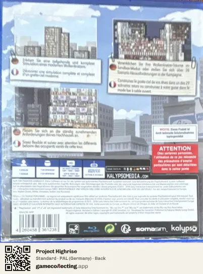 Project Highrise PlayStation 4, Germany box back