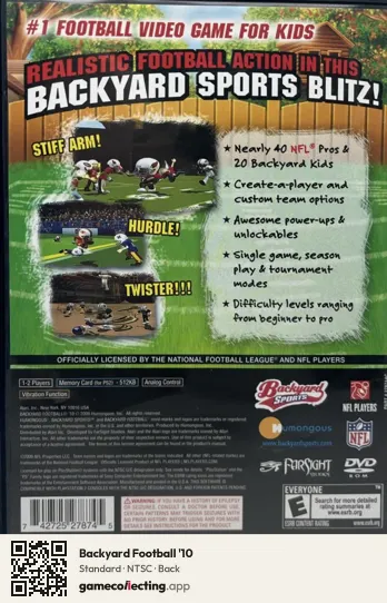 Backyard Football '10 PlayStation 2, NTSC box back