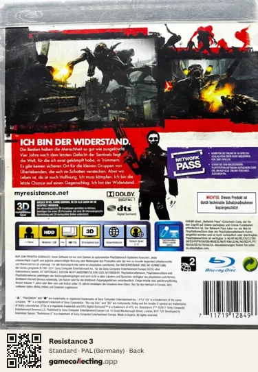 Resistance 3 PlayStation 3, Germany box back