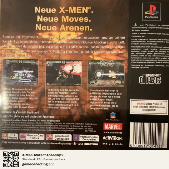 X-Men: Mutant Academy 2 PlayStation, Germany box back