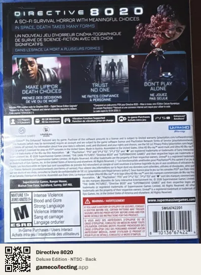 Directive 8020 PlayStation 5, NTSC box back