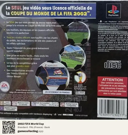 2002 FIFA World Cup PlayStation, France box back