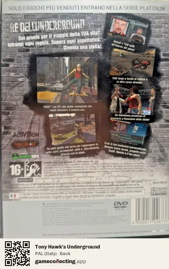 Tony Hawk's Underground PlayStation 2, Italy box back