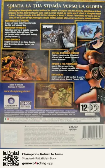 Champions: Return to Arms PlayStation 2, Italy box back