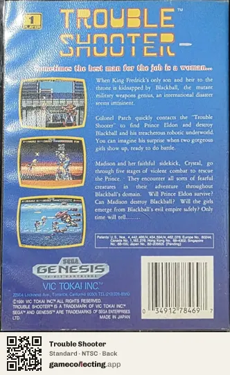 Trouble Shooter Sega Mega Drive / Genesis, NTSC box back