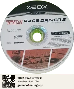 TOCA Race Driver 2 Xbox, PAL disc