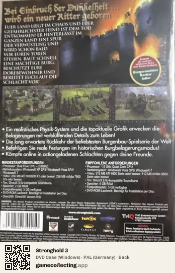 Stronghold 3 Computer, Germany box back